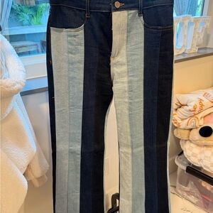 Altar'd State Blue Colorblock Flare Jeans